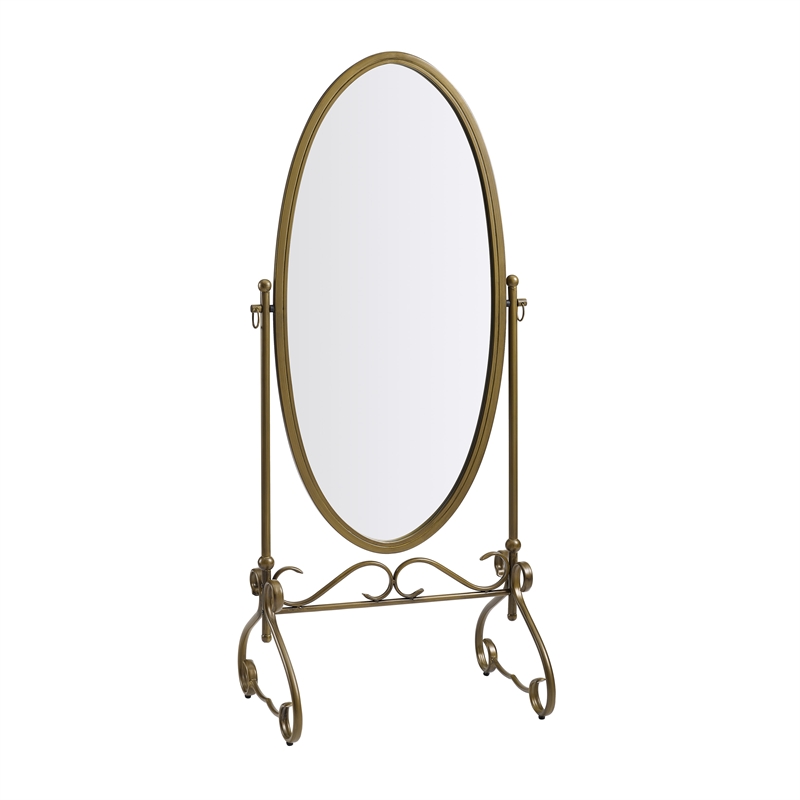 Riverbay Furniture Large Oval Metal, Antique Gold Cheval Mirror