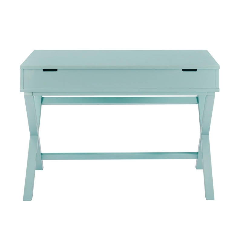 Riverbay Furniture Transitional Wood Lift Top Stand Up Desk in Turquoise Blue
