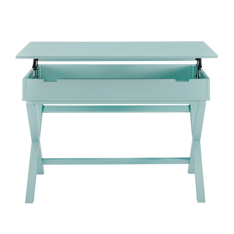 Riverbay Furniture Transitional Wood Lift Top Stand Up Desk in Turquoise Blue