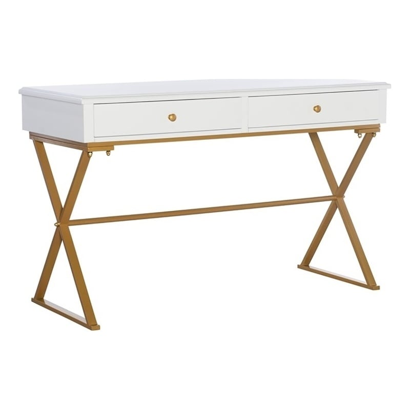 Riverbay Furniture Modern 2-Drawer Wood/Metal Desk in White/Gold