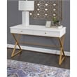 Riverbay Furniture Modern 2-Drawer Wood/Metal Desk in White/Gold