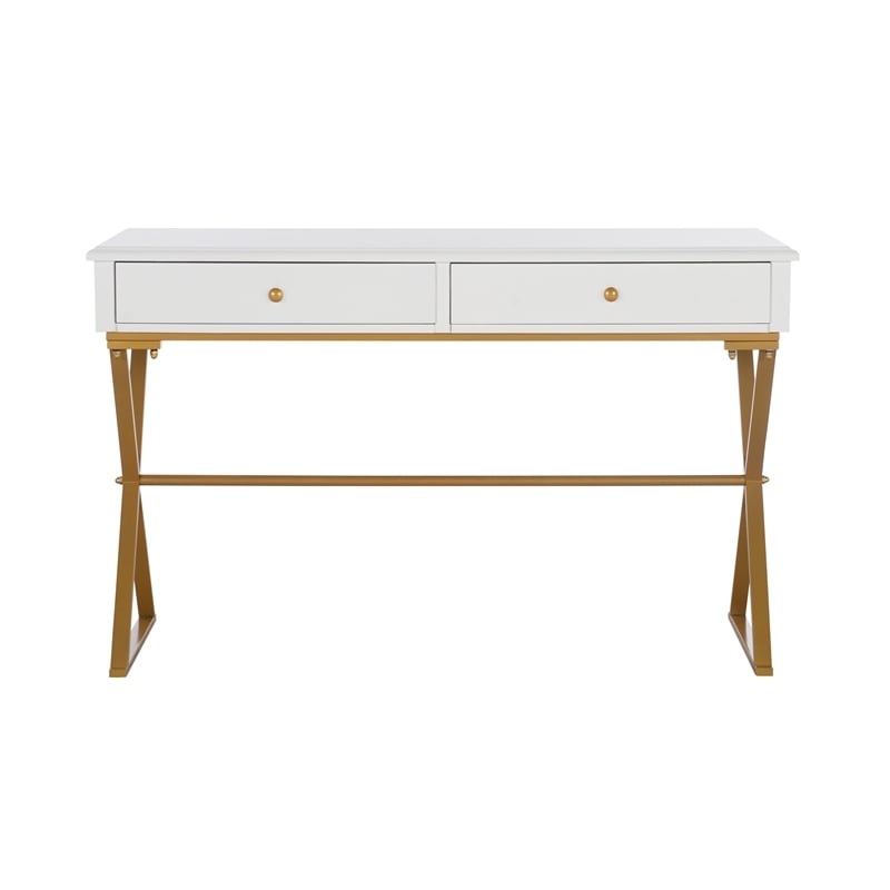 Riverbay Furniture Modern 2-Drawer Wood/Metal Desk in White/Gold