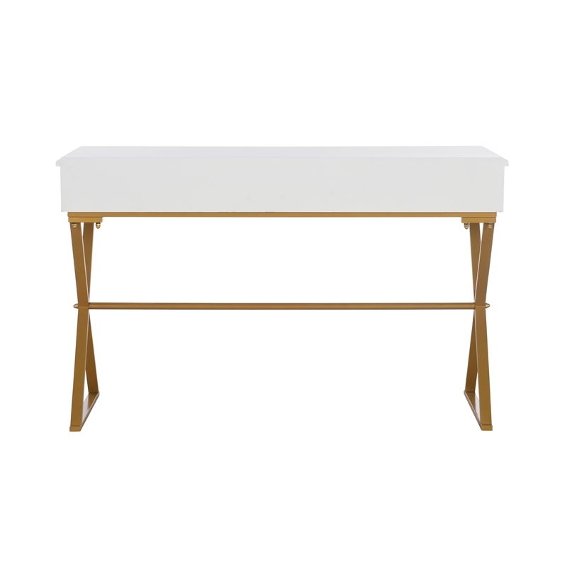 Riverbay Furniture Modern 2-Drawer Wood/Metal Desk in White/Gold
