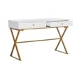 Riverbay Furniture Modern 2-Drawer Wood/Metal Desk in White/Gold