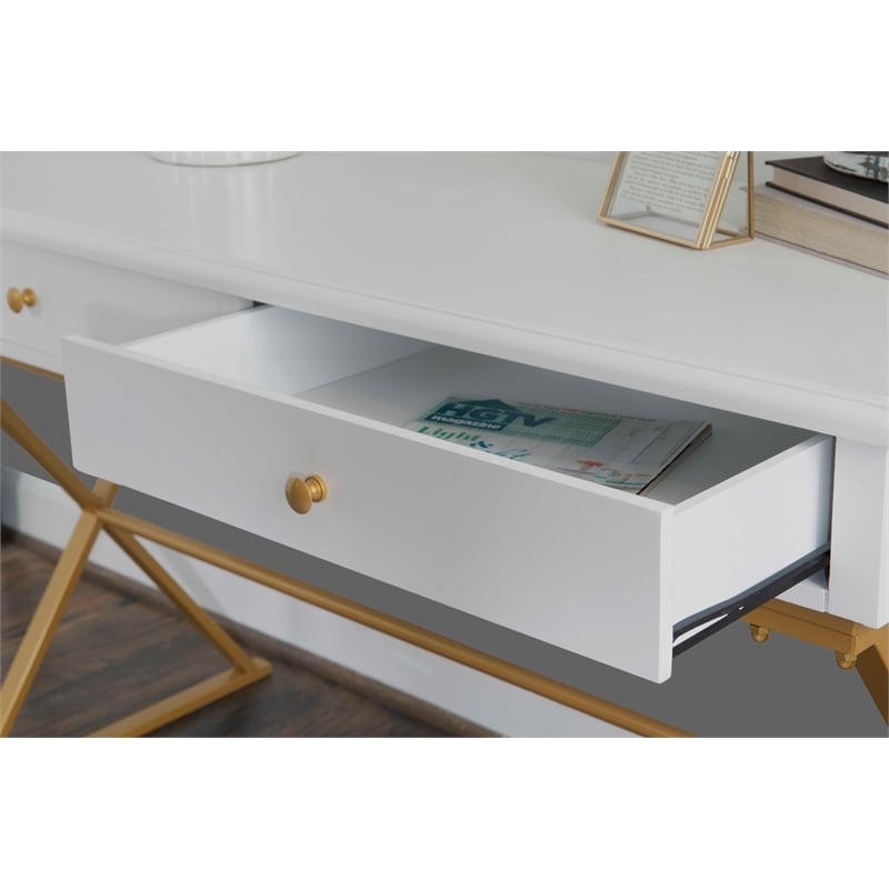 Riverbay Furniture Modern 2-Drawer Wood/Metal Desk in White/Gold