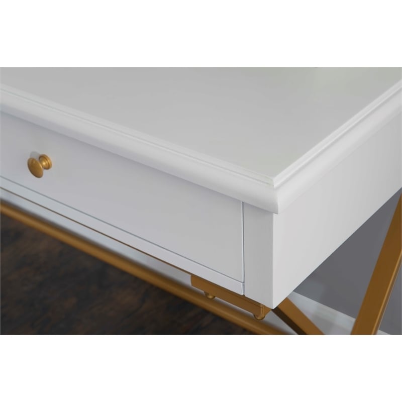 Riverbay Furniture Modern 2-Drawer Wood/Metal Desk in White/Gold