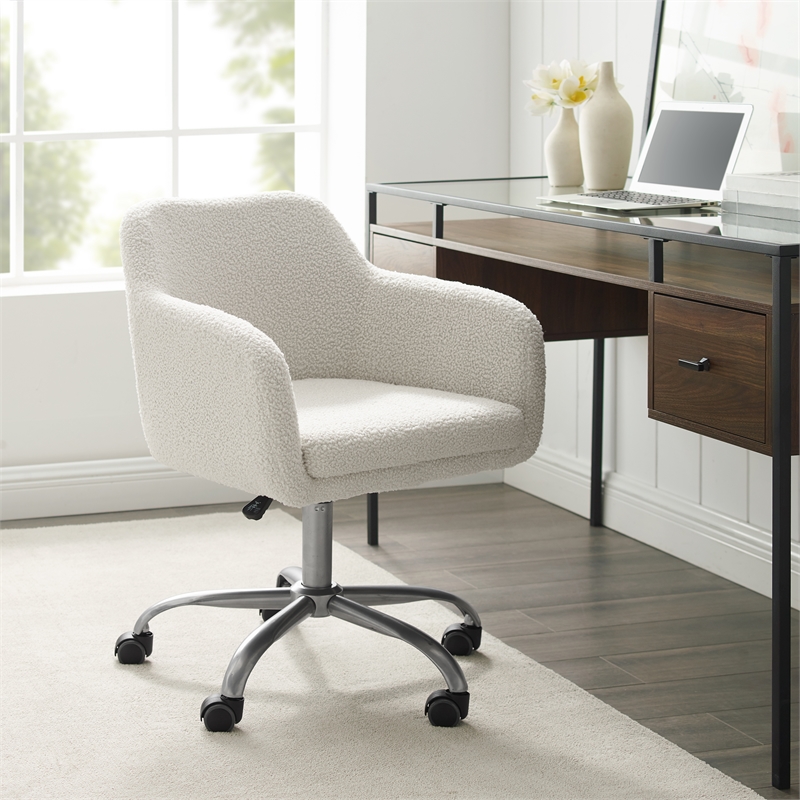 Riverbay Furniture Modern Fabric/Steel Office Chair w/ Wheels in Silver/Natural