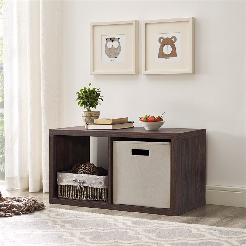 Riverbay Furniture Two Cubby Wood Storage Cabinet in Espresso