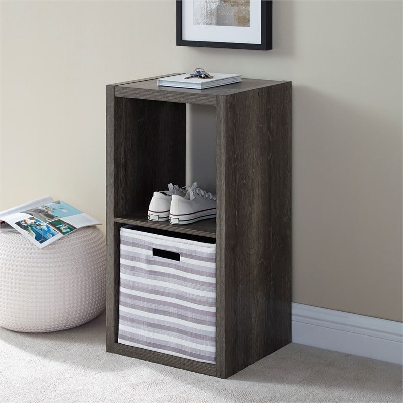 Riverbay Furniture Two Cubby Wood Storage Cabinet in Gray