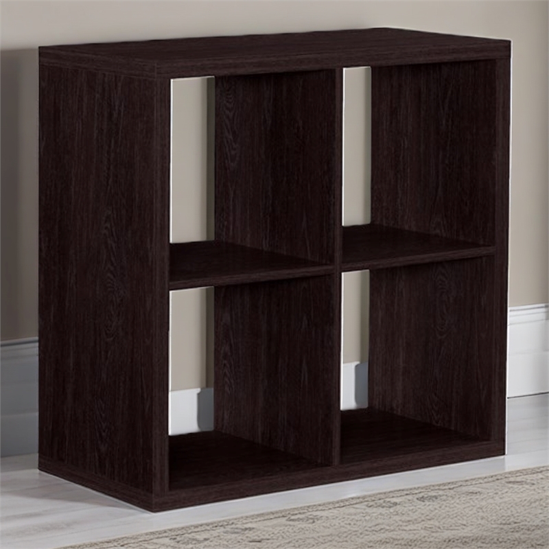 Riverbay Furniture Four Cubby Wood Storage Cabinet in Espresso