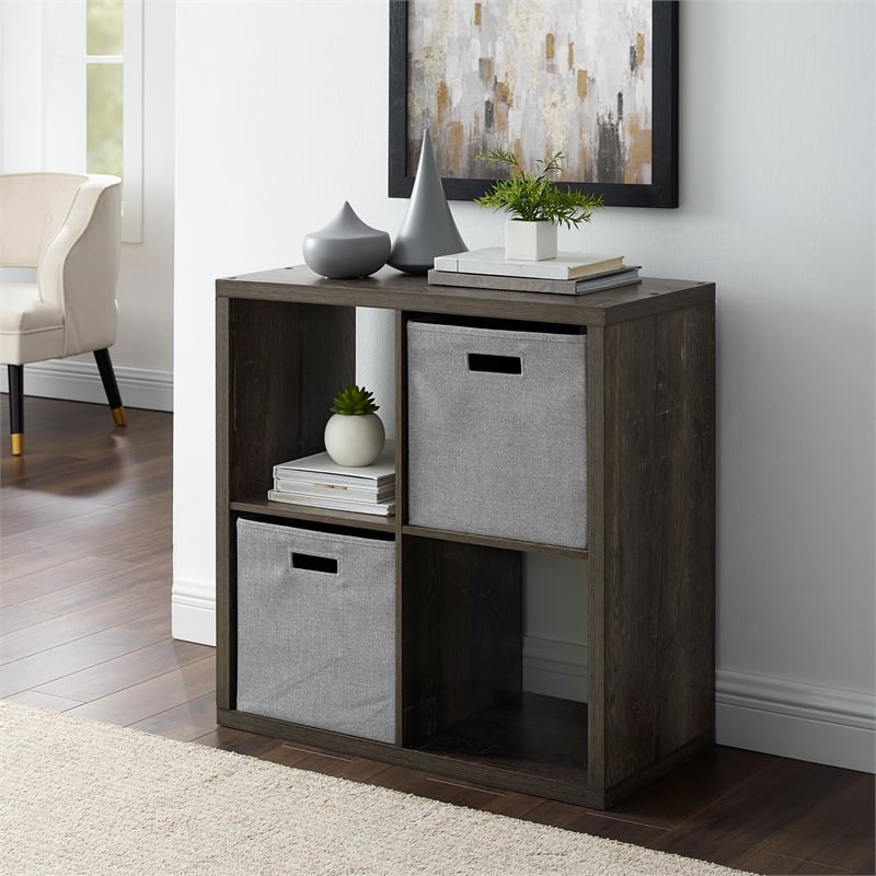 Riverbay Furniture Four Cubby Wood Storage Cabinet in Gray