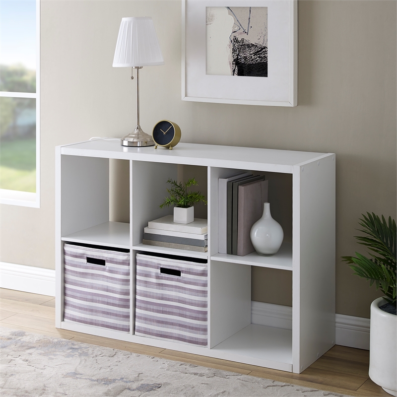 Riverbay Furniture Six Cubby Wood Storage Cabinet in White