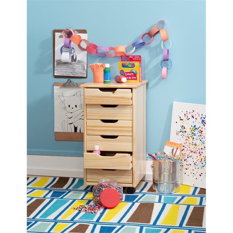 Riverbay Furniture Six Drawer Wood Rolling Storage Cart in Brown