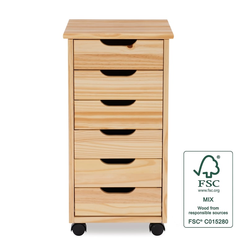 Riverbay Furniture Six Drawer Wood Rolling Storage Cart in Brown