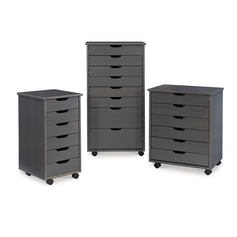Riverbay Furniture Six Drawer Wood Rolling Storage Cart in Gray