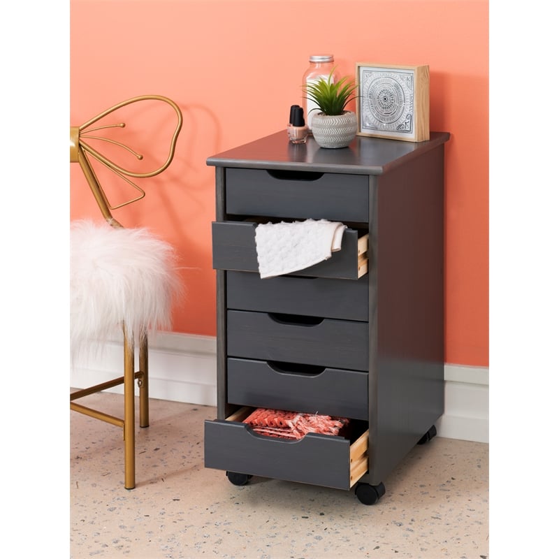 Riverbay Furniture Six Drawer Wood Rolling Storage Cart in Gray