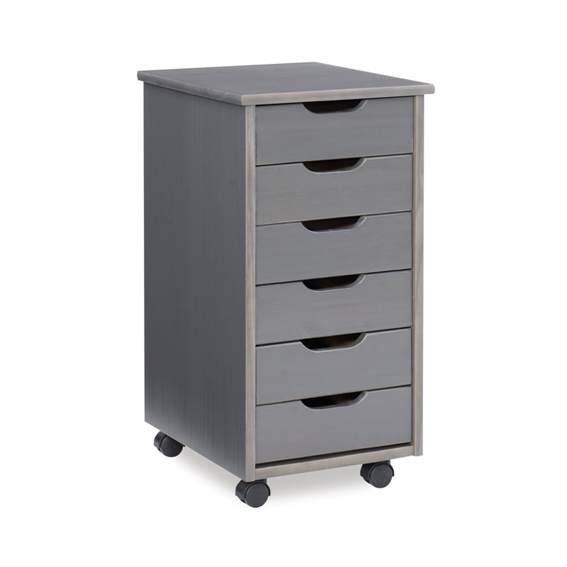 Riverbay Furniture Six Drawer Wood Rolling Storage Cart in Gray