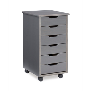 Riverbay Furniture Six Drawer Wood Rolling Storage Cart in Gray