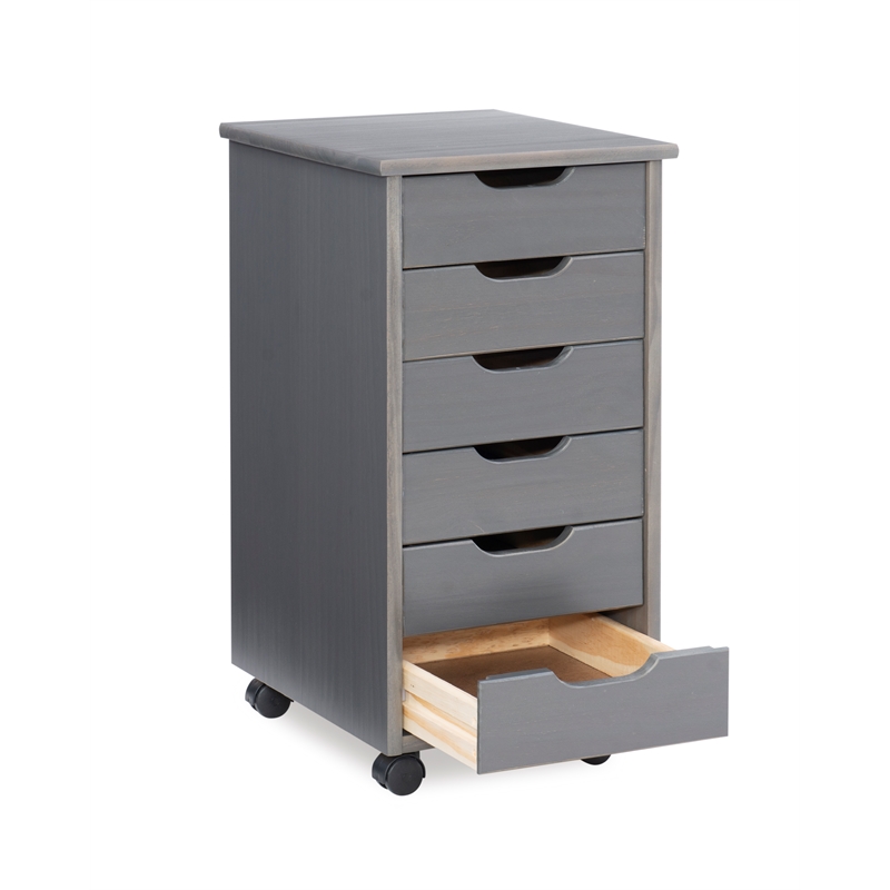 Riverbay Furniture Six Drawer Wood Rolling Storage Cart in Gray