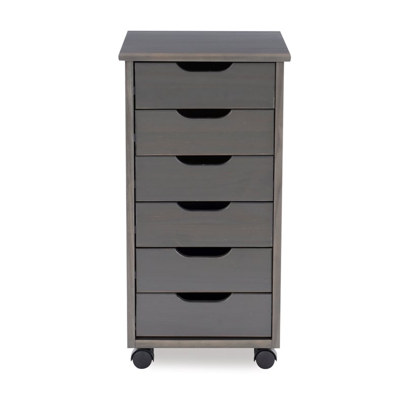 Riverbay Furniture Six Drawer Wood Rolling Storage Cart in Gray
