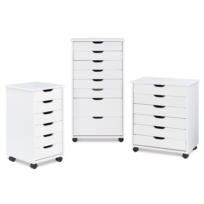 Riverbay Furniture Six Drawer Wood Rolling Storage Cart in White Wash