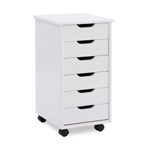 Riverbay Furniture Six Drawer Wood Rolling Storage Cart in White Wash