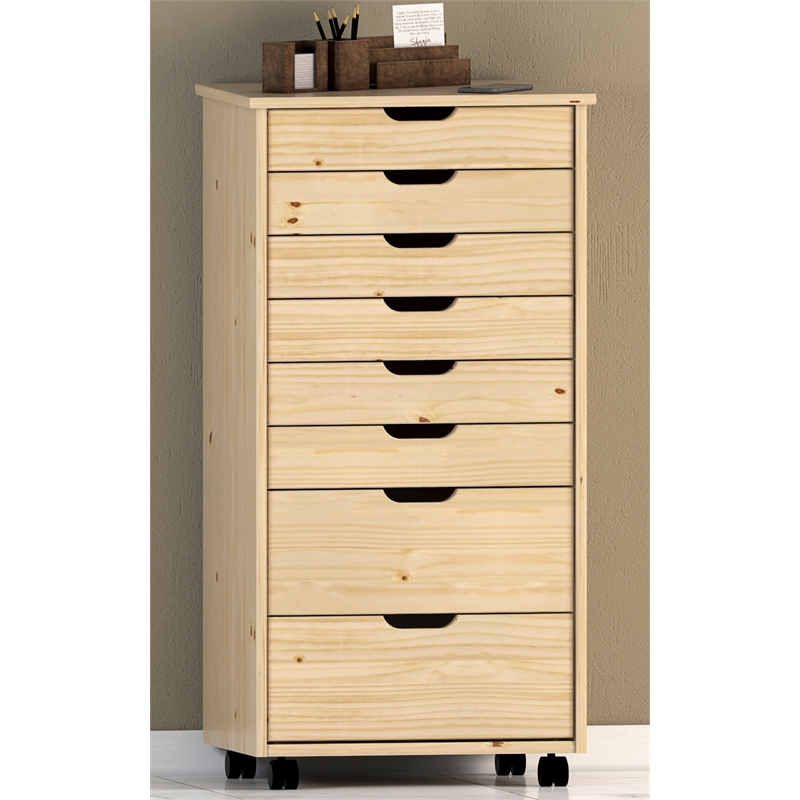 Riverbay Furniture 8-Drawer Transitional Wood Storage Cart w/ Casters in Natural