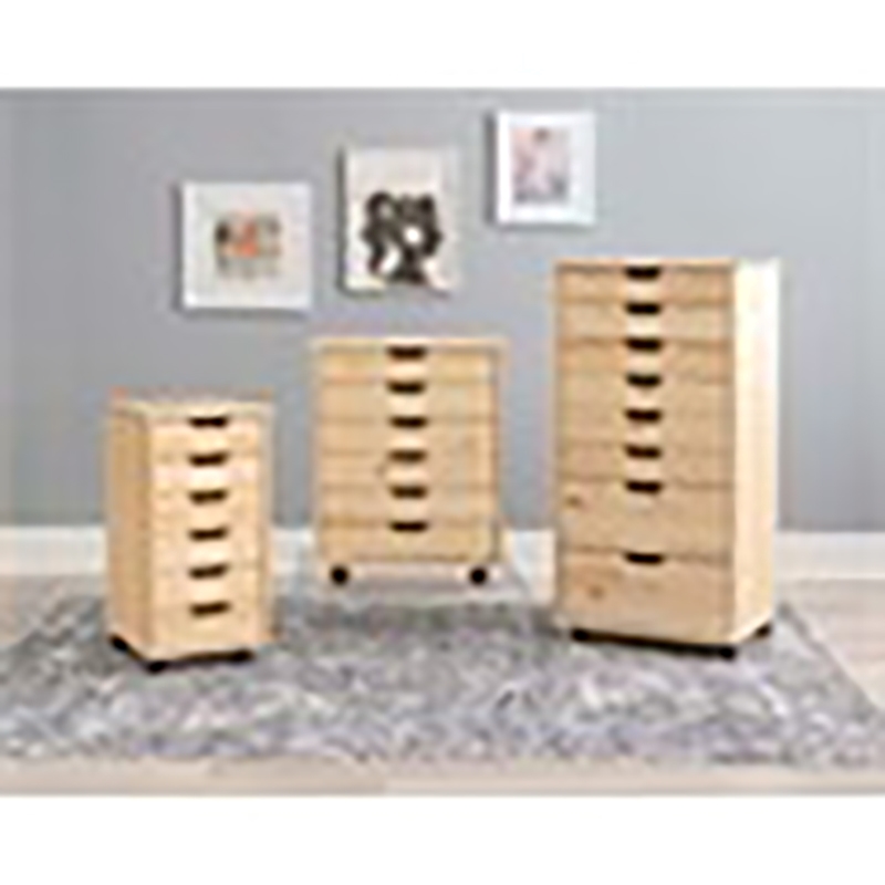 Riverbay Furniture 8-Drawer Transitional Wood Storage Cart w/ Casters in Natural