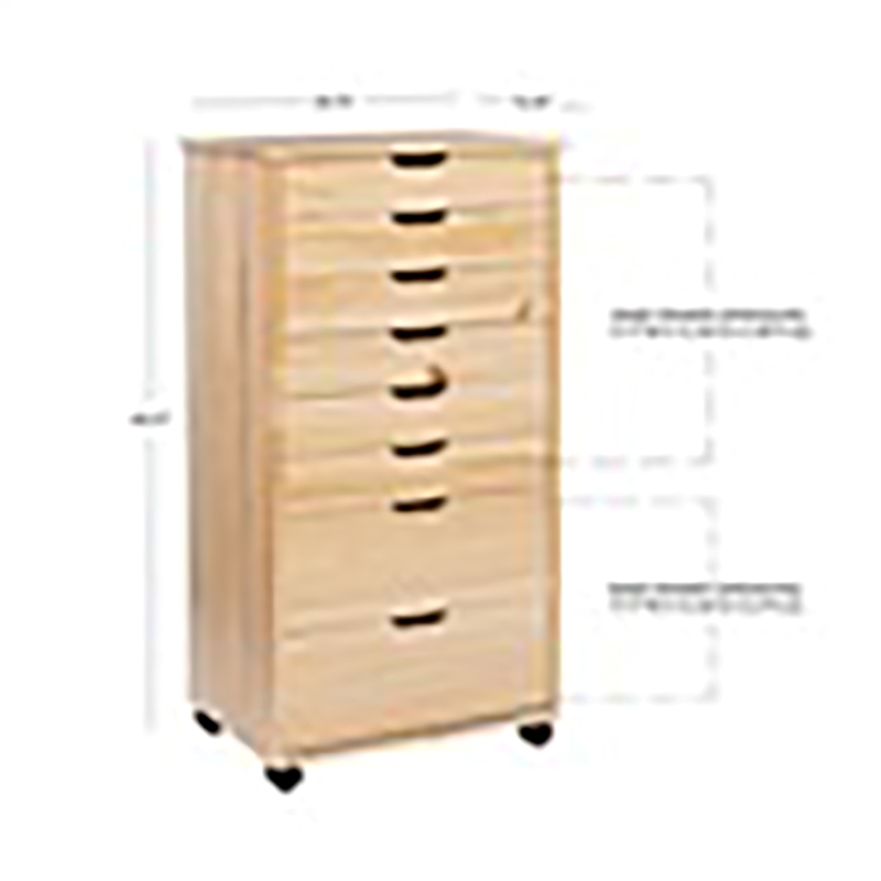 Riverbay Furniture 8-Drawer Transitional Wood Storage Cart w/ Casters in Natural