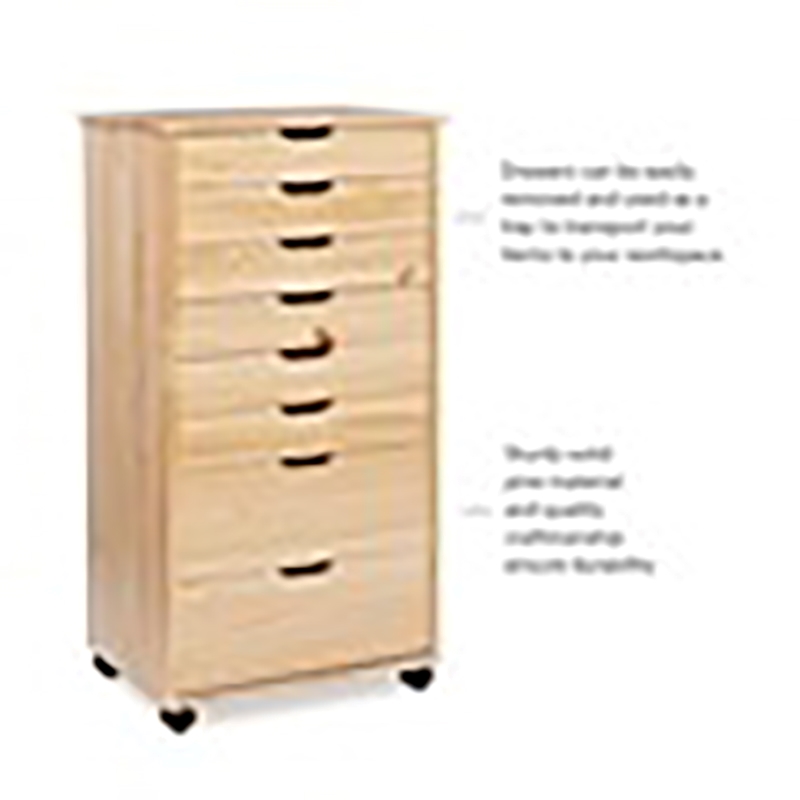 Riverbay Furniture 8-Drawer Transitional Wood Storage Cart w/ Casters in Natural