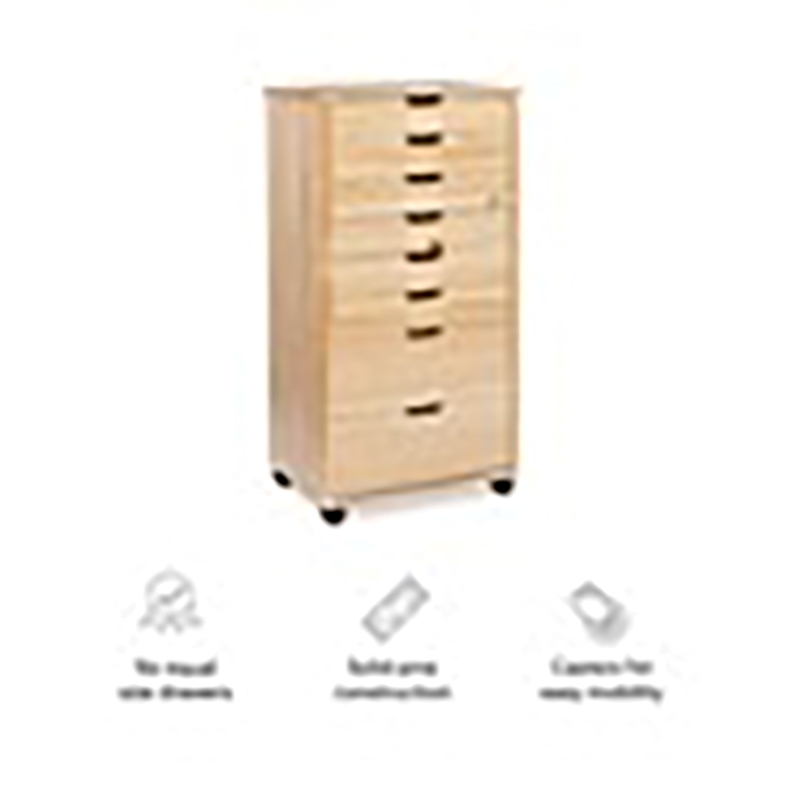 Riverbay Furniture 8-Drawer Transitional Wood Storage Cart w/ Casters in Natural