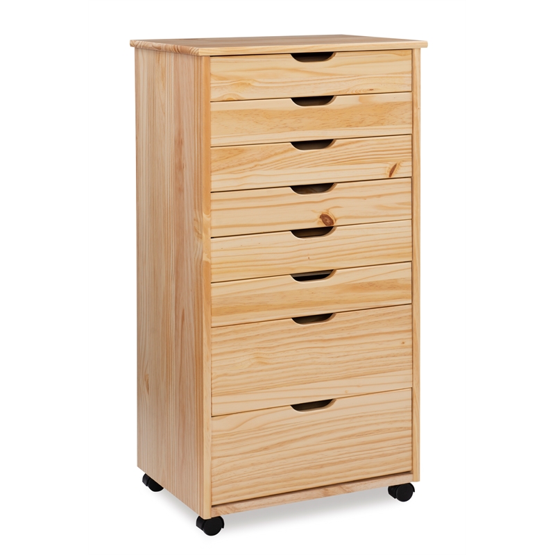 Riverbay Furniture 8-Drawer Transitional Wood Storage Cart w/ Casters in Natural