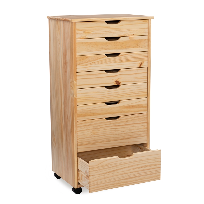 Riverbay Furniture 8-Drawer Transitional Wood Storage Cart w/ Casters in Natural