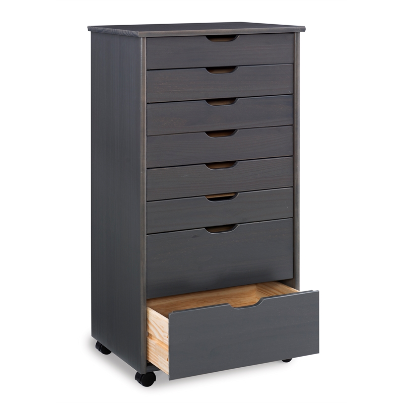 Riverbay Furniture 8-Drawer Transitional Wood Storage Cart w/ Casters in Gray