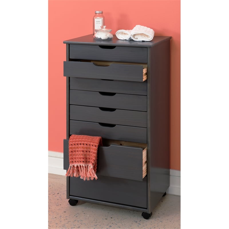 Riverbay Furniture 8-Drawer Transitional Wood Storage Cart w/ Casters in Gray