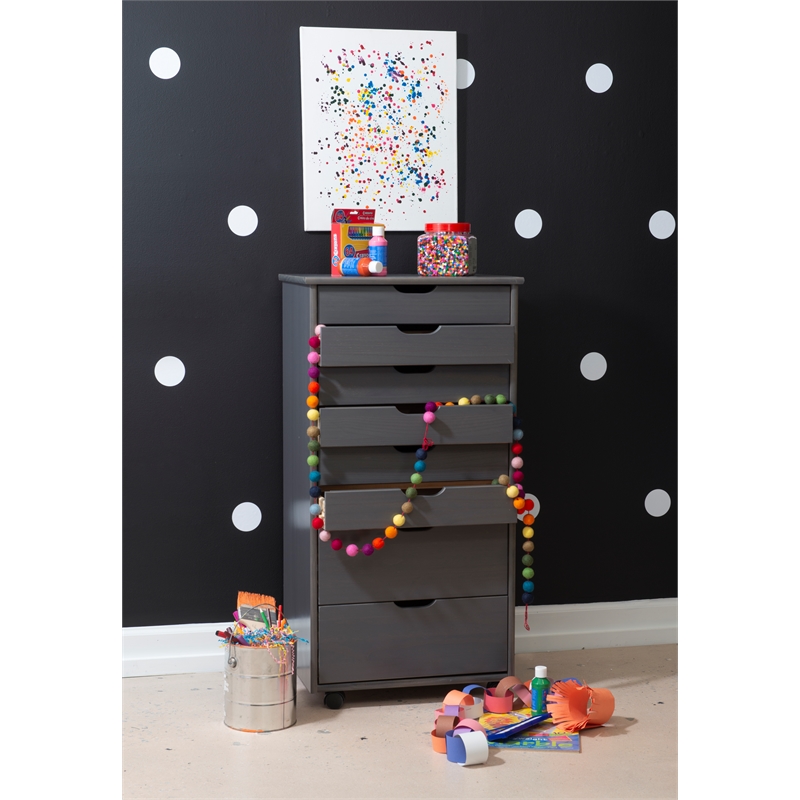 Riverbay Furniture 8-Drawer Transitional Wood Storage Cart w/ Casters in Gray