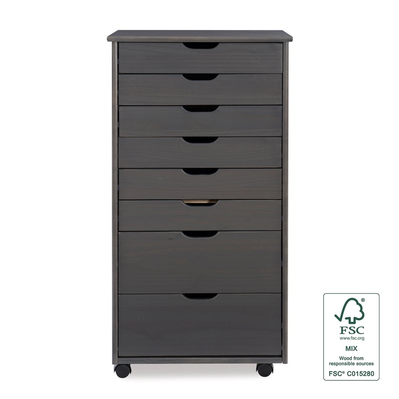 Riverbay Furniture 8-Drawer Transitional Wood Storage Cart w/ Casters in Gray
