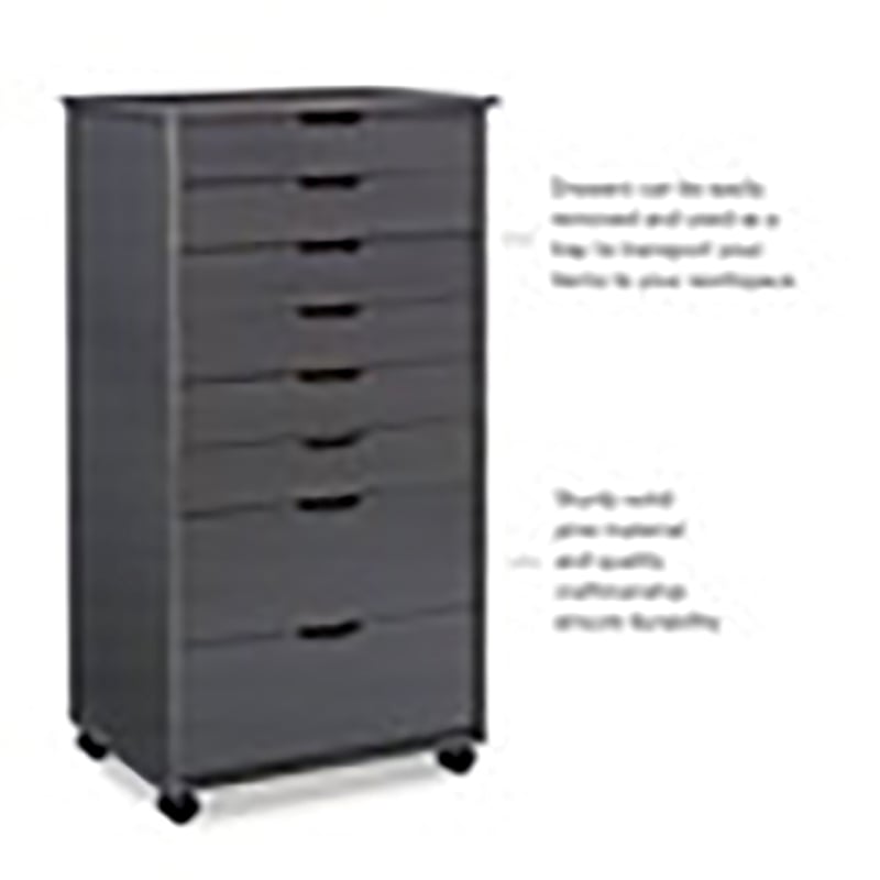 Riverbay Furniture 8-Drawer Transitional Wood Storage Cart w/ Casters in Gray