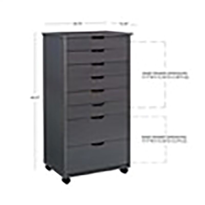 Riverbay Furniture 8-Drawer Transitional Wood Storage Cart w/ Casters in Gray