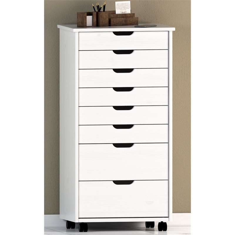Riverbay Furniture 8-Drawer Transitional Wood Storage Cart in White Wash