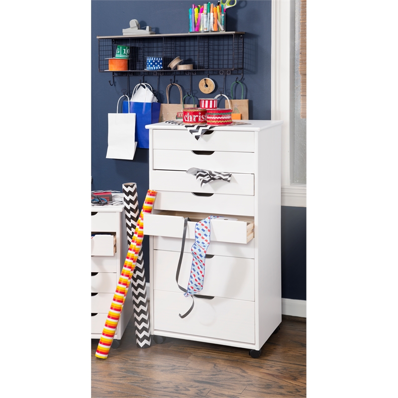 Riverbay Furniture 8-Drawer Transitional Wood Storage Cart in White Wash
