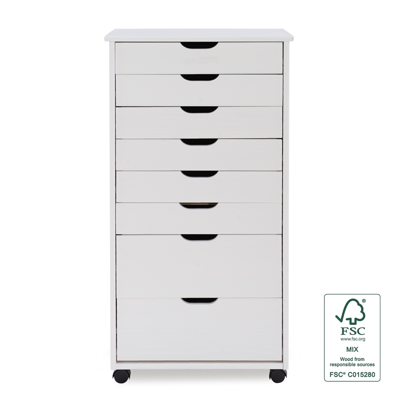 Riverbay Furniture 8-Drawer Transitional Wood Storage Cart in White Wash