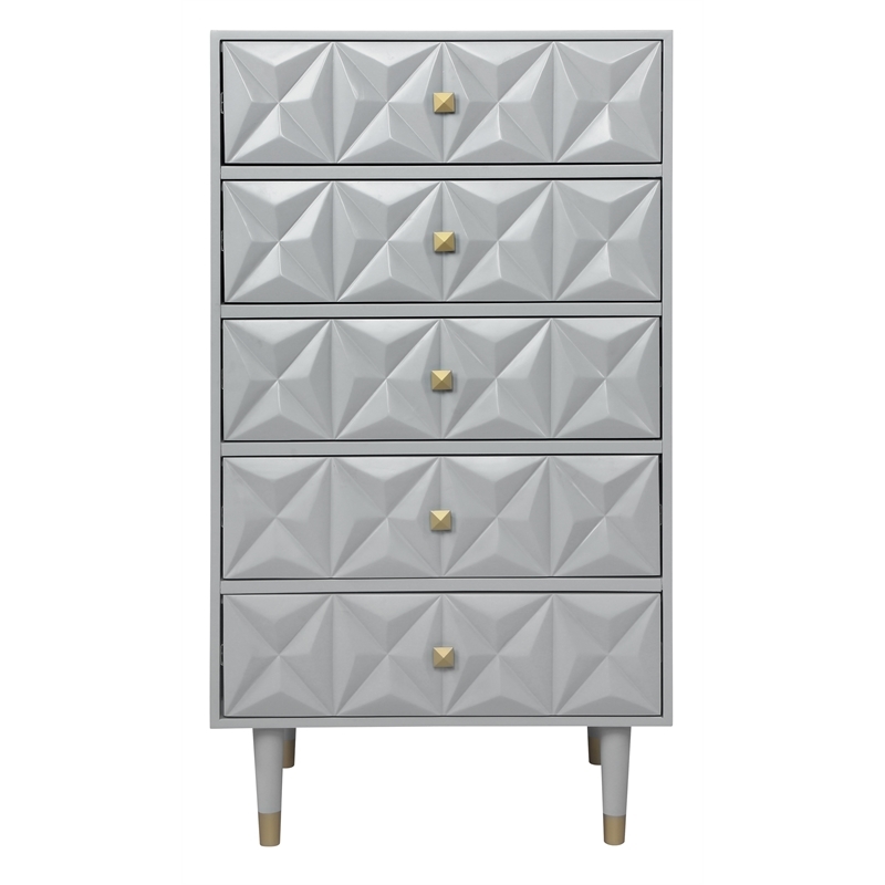 Riverbay Furniture Modern 5-Drawer Wood Geo Texture Chest in Gray