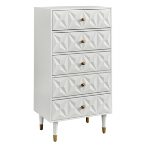riverbay furniture five drawer wood geo dresser chest in white