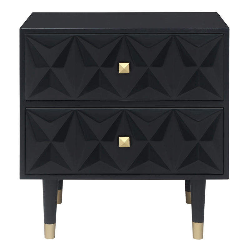 Riverbay Furniture Two Drawer Wood Geo Texture Nightstand in Black
