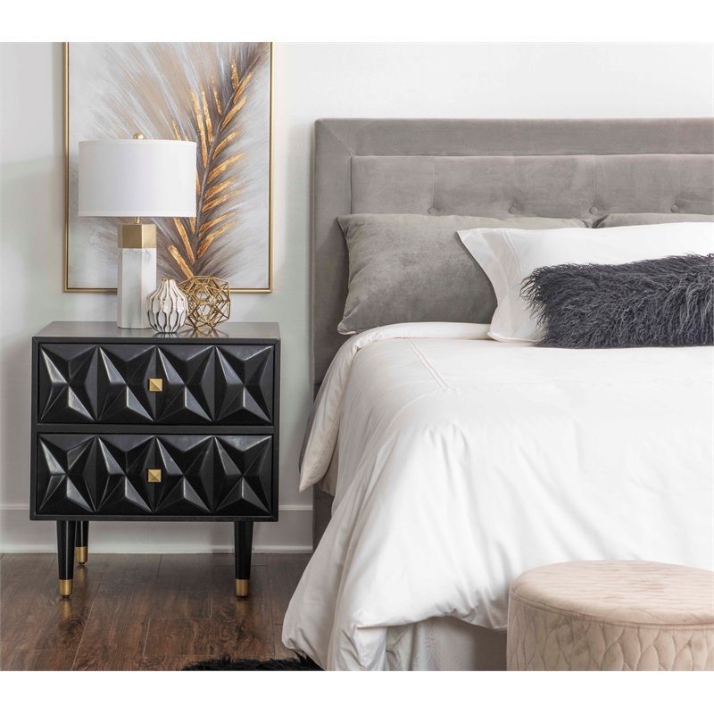 Riverbay Furniture Two Drawer Wood Geo Texture Nightstand in Black