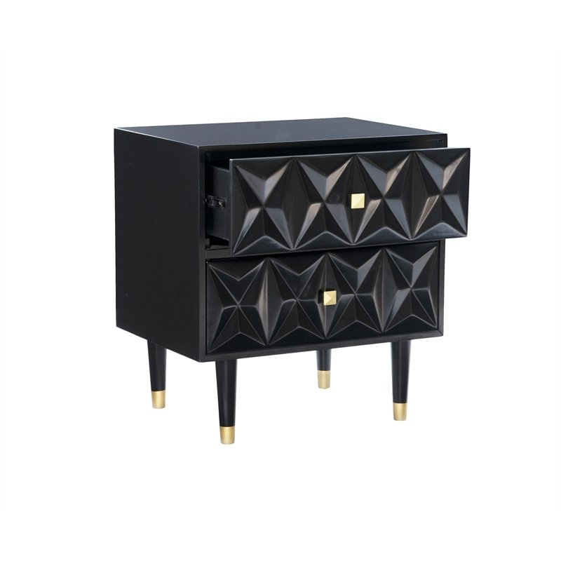 Riverbay Furniture Two Drawer Wood Geo Texture Nightstand in Black