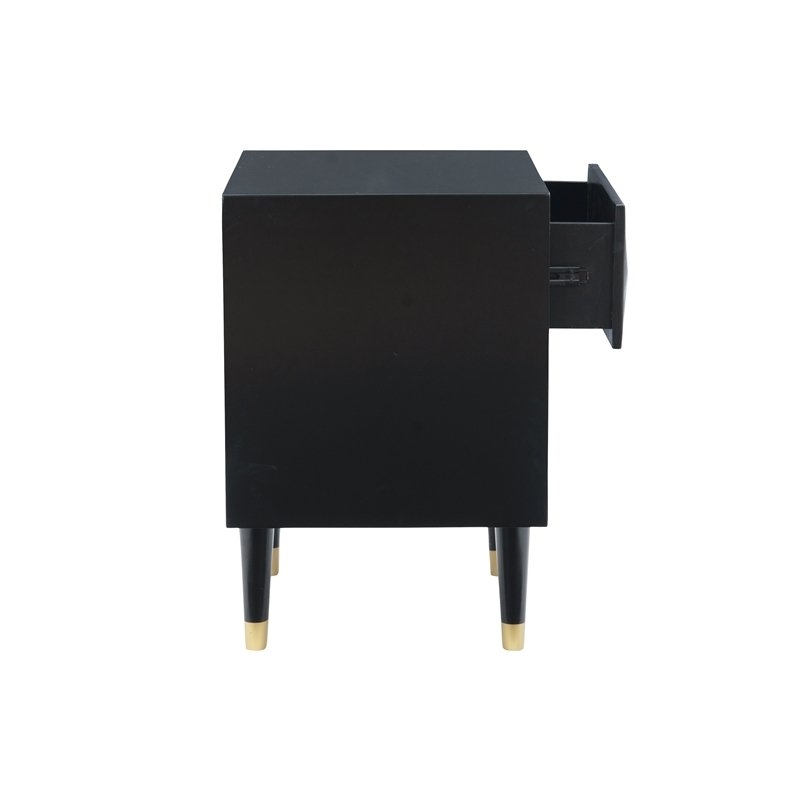 Riverbay Furniture Two Drawer Wood Geo Texture Nightstand in Black