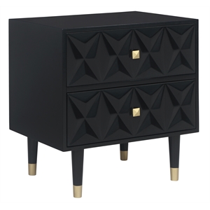 Riverbay Furniture Two Drawer Wood Geo Texture Nightstand in Black