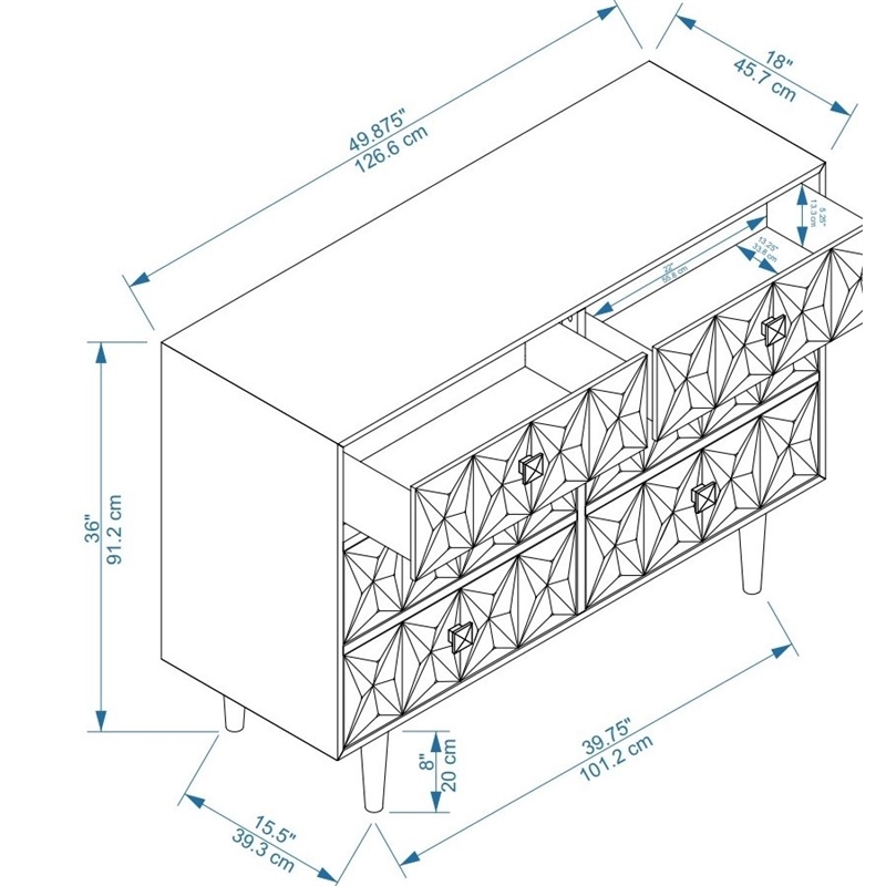 Riverbay Furniture Six Drawer Wood Geo Texture Dresser in Gray